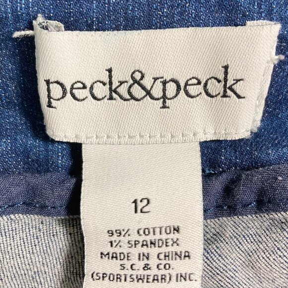 Peck & Peck Pull-On Jeans Mid-Rise Straight Med-Dark Wash Back Pockets, size 12 - Picture 2 of 8